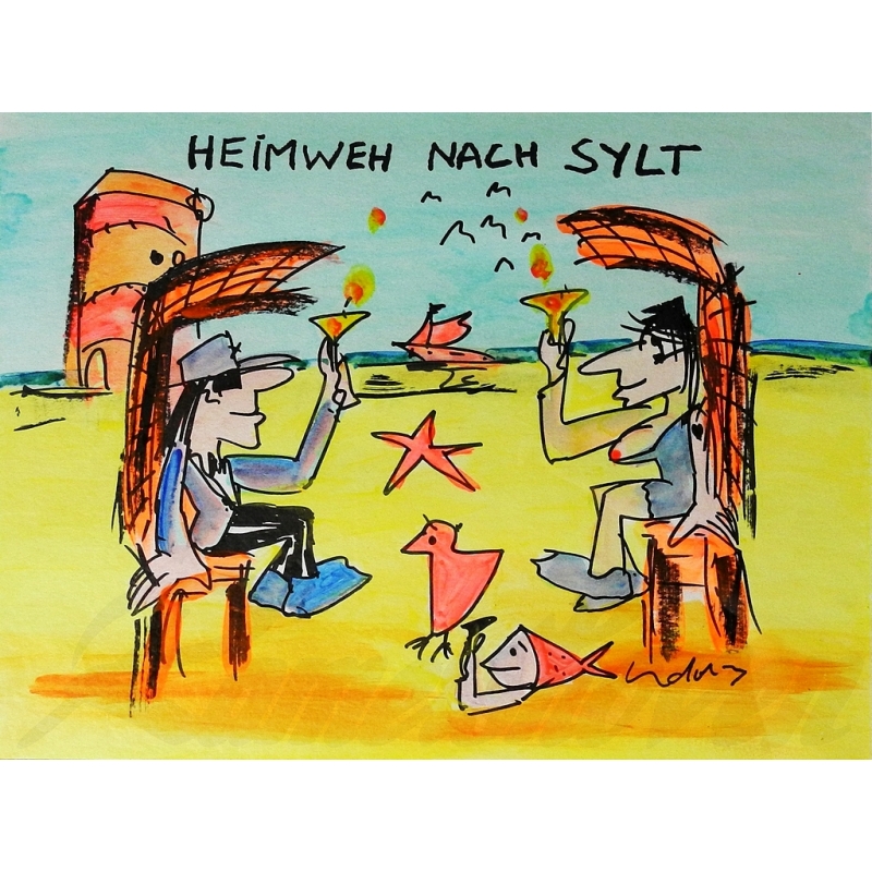 37++ Bilder udo lindenberg original , Udo Lindenberg Original Likörell 2014 &quot;Heimweh nach Sylt&amp;qu