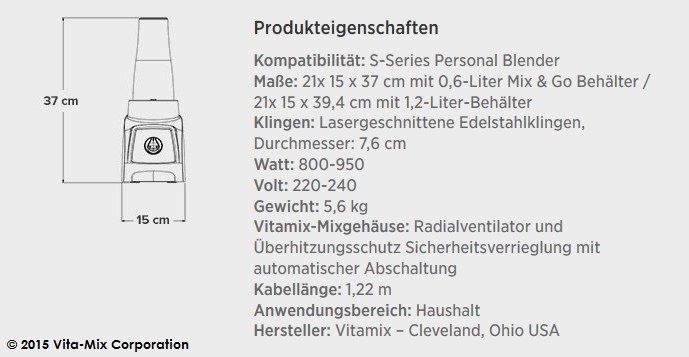 Die Produkteigenschaften des Vitamix S30 Standmixers