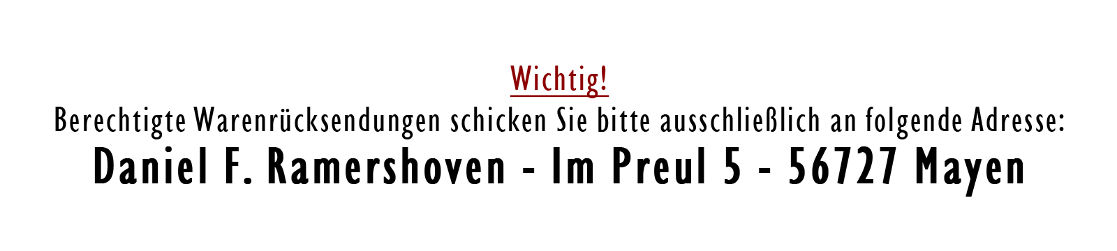 Warenrücksendungen Adresse