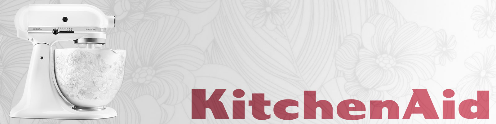 Seitenansicht Sondermodell Artisan Küchenmaschine mit floral verzierter Keramikschüssel von KitchenAid
