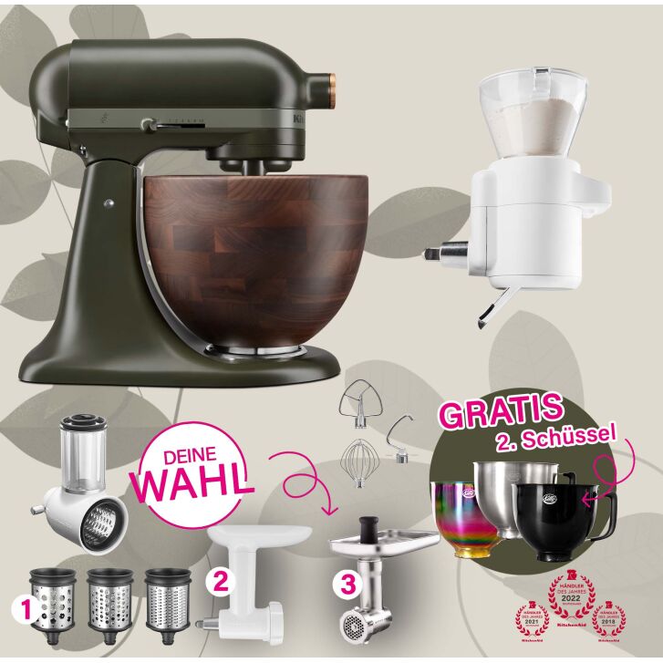 DESIGN EDITION: KitchenAid Artisan 4,7 Liter Spar-Set mit Sieb mit digitaler Waage, Fleischwolf  - EVERGREEN