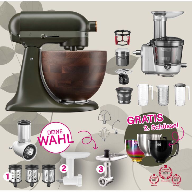 DESIGN EDITION: KitchenAid Artisan 4,7 Liter Spar-Set mit Entsafter und Fleischwolf - EVERGREEN