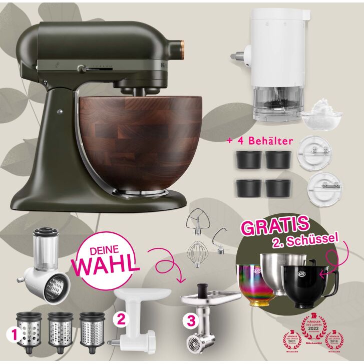 DESIGN EDITION: KitchenAid Artisan 4,7 Liter Spar-Set mit Shave Ice Vorsatz und Fleischwolf - EVERGREEN