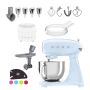 SMEG Küchenmaschine SMF03PBEU Super Spar-Set inkl. Fleischwolf, Eisbereiter und Gemüseschneider - Pastellblau 50s Retro-Style