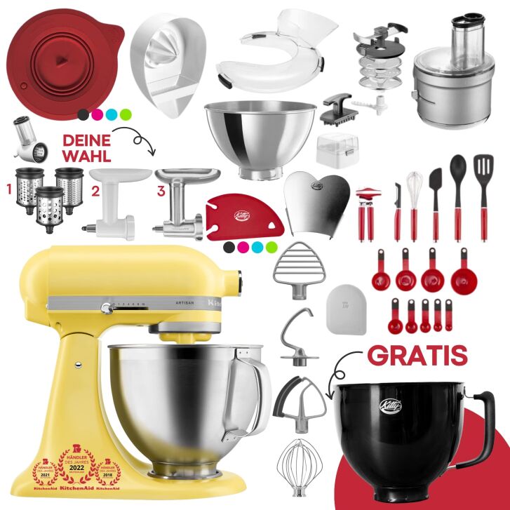 KitchenAid 4,7 Liter KSM195 Spar-Set mit Food Processor und Fleischwolf - YELLOW BUTTER